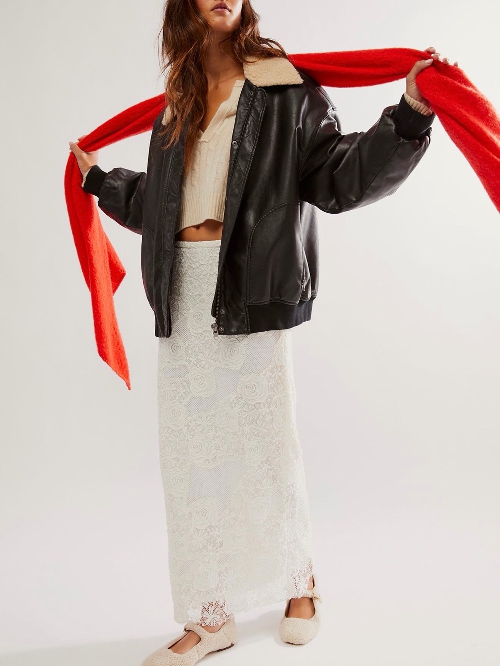 Free People Ivory Lace Embrace Column Skirt NWT
